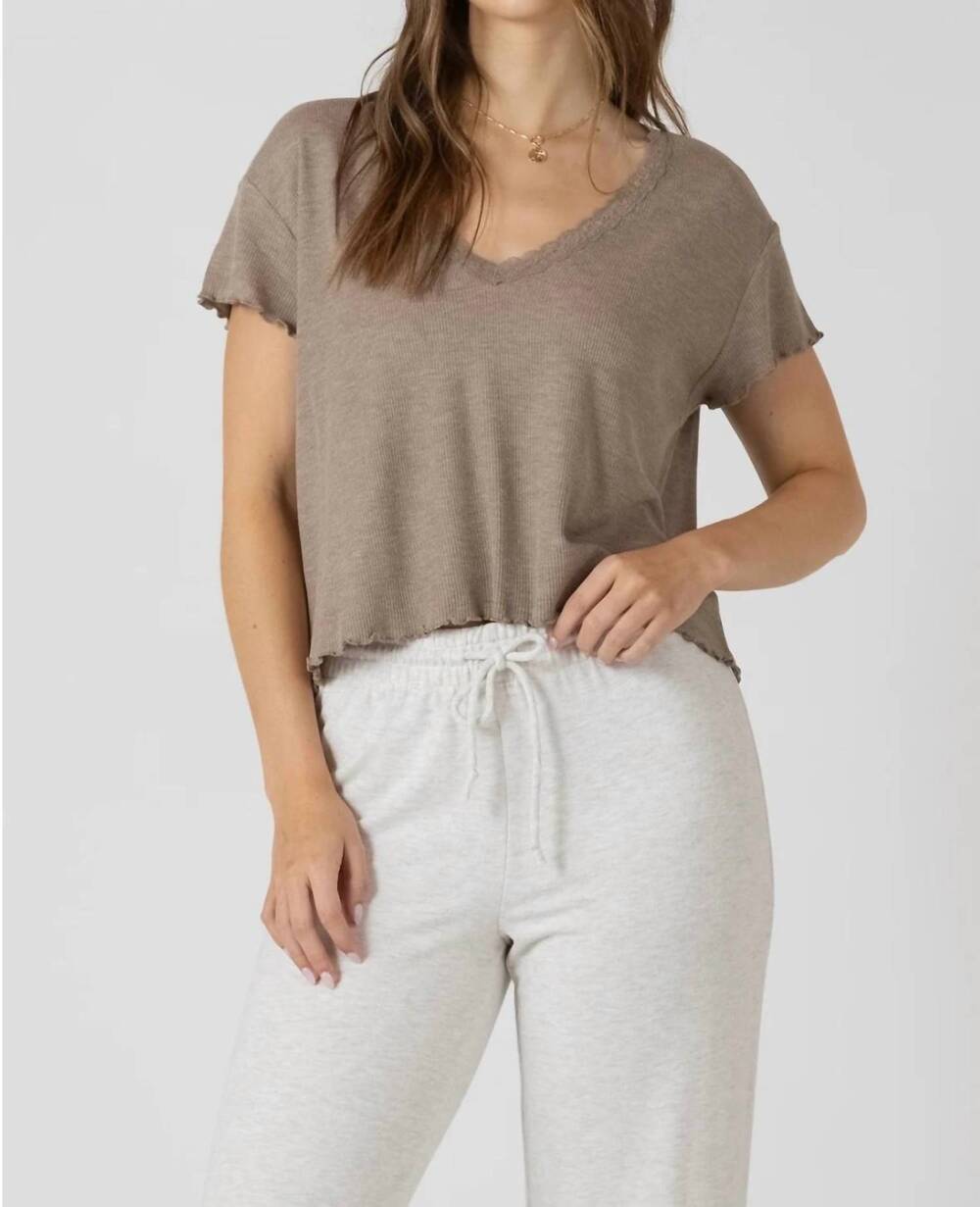 NEW DEX women's waffle top in mocha heather